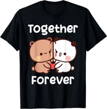 Bubu And Dudu Together Forever Lovers Black Cotton Black T-Shirt