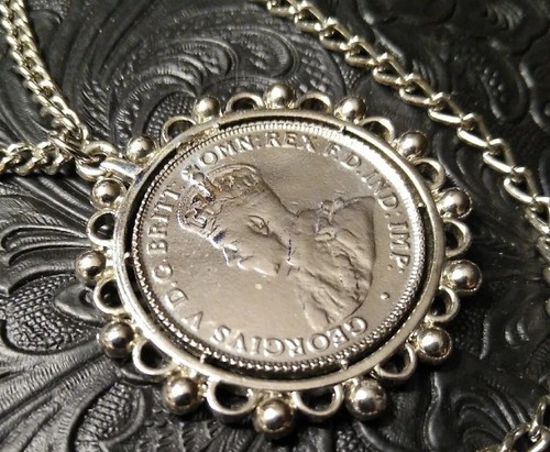 KING GEORGE V Australia Coin Silver Tone One Penny 1921 Double Chain Necklace!
