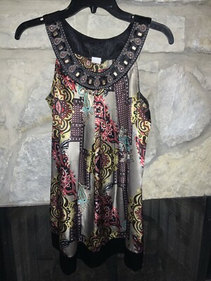 Womens Sleeveless Blouse Perception with Embellished Neckline Medium EUC