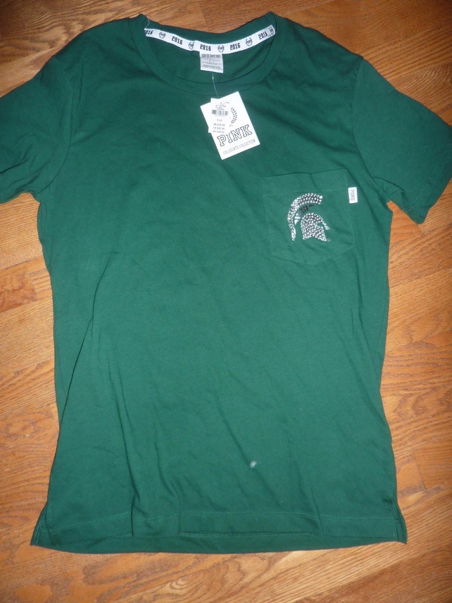 T-shirt Victoria's Secret PINK Rare Bling - Campus Central Michigan - Poche Avant - Neuf Avec étiquettes - Jaune/or