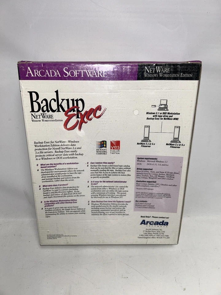 Vintage 1994 Arcada Software Backup Exec NetWare Enterprise Edition New Sealed - Image 2 of 4