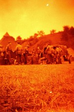 Vintage 1940s Photo NEGATIVE WWII Europe US Army Base Camp Tents Soldiers Truck