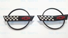 2pc Fit 84-96 C4 Corvette Black Front Nose Hood Rear Gas Lid Cross Flags Emblem