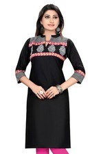 Gia Indian Fashion cotton Black Embroidered Casual Wear Women Kurti