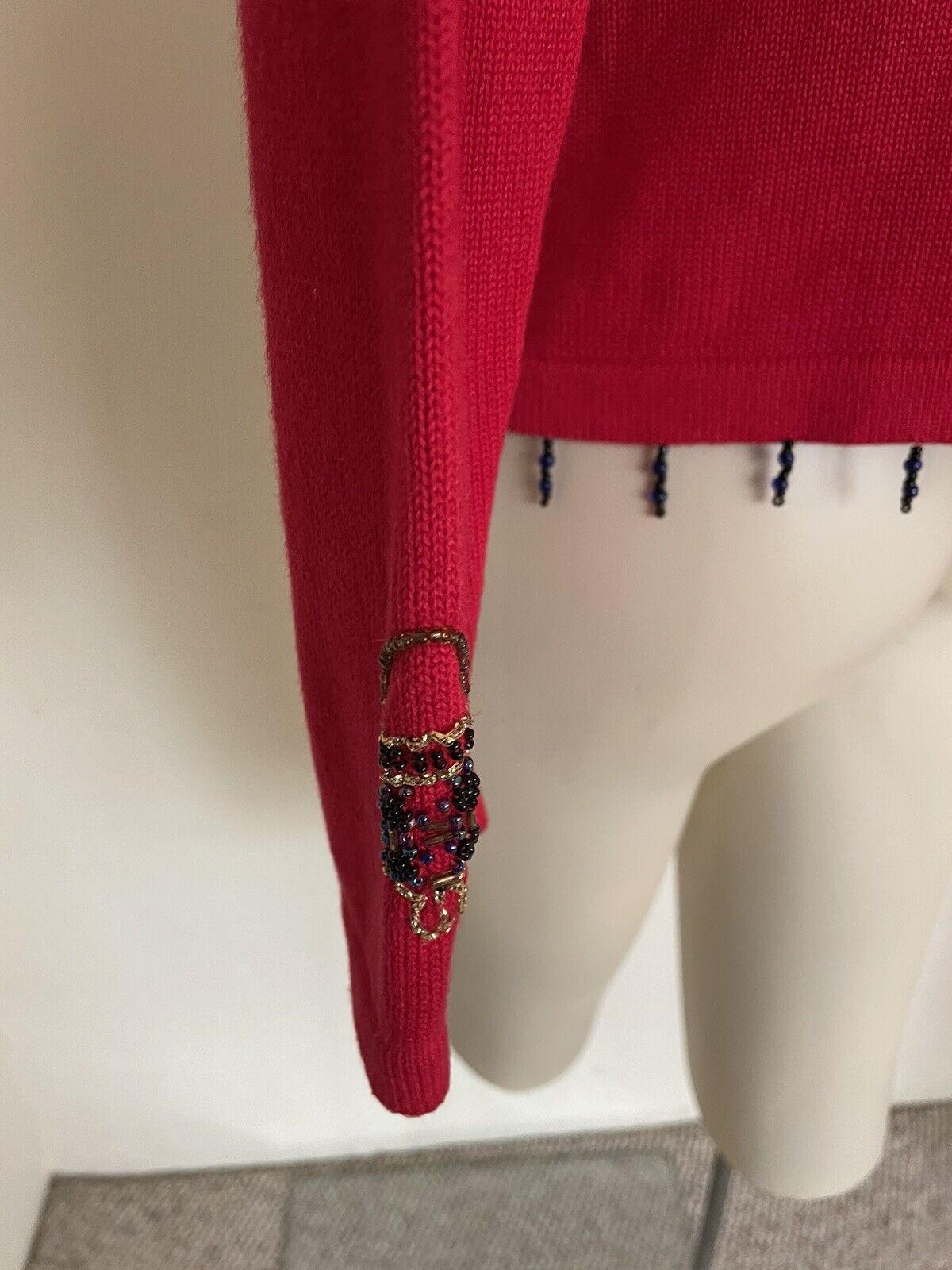 Vintage 80s Red Holiday Cardigan Sweater Beaded S… - image 7