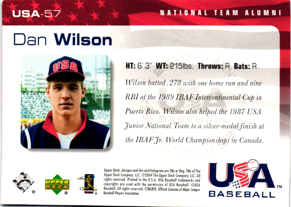 Signed Dan Wilson 2004 Upper Deck USA Baseball 25-Year Anniversary - #USA-57  - Image 2 of 2