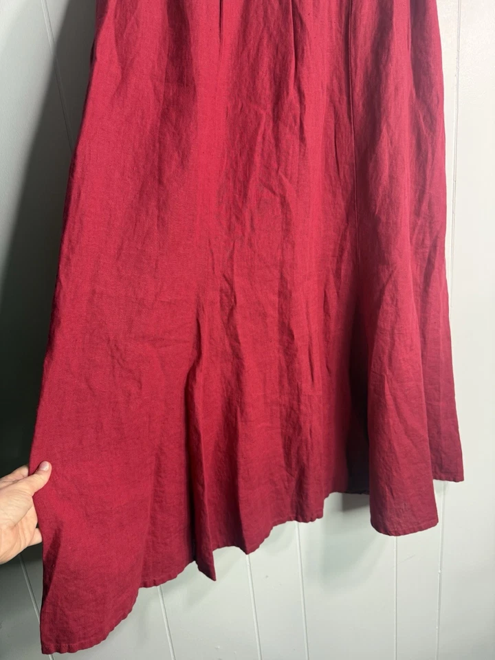 Maxi Falda Lino Para Mujer M Roja Larga Lino Acampanada Falda Elástica Residuos Foto 3 de 4