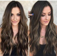 Creamily 24 Inches Brown Long Wavy Wigs for Women Long Wave Curly Wig with Blon
