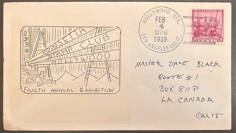 US #836 Hollywood Sta. Poinsetta Stamp Club 4th Annual Exhibition 1939 *d