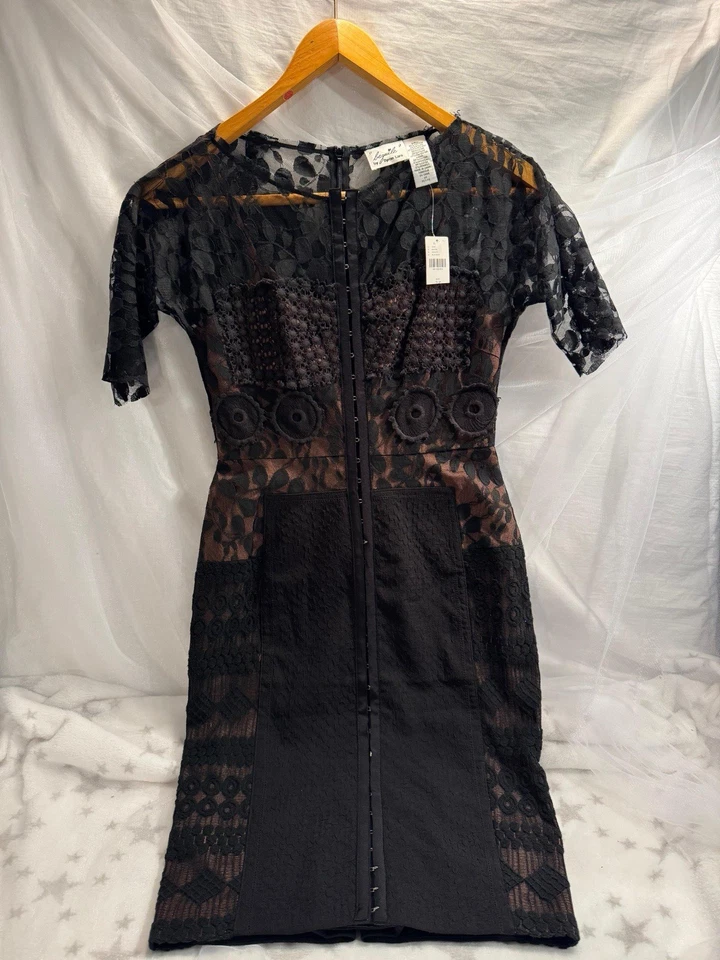 Anthropologie Black Lace Byron Lars Beguile Carissima Dress Sheath Size 2 - Image 3 of 3