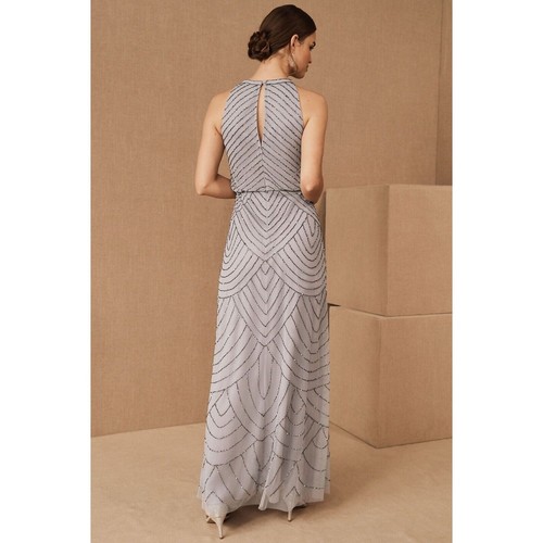 BHLDN Adrianna Papell Madigan Halter Neck Maxi Dress Grey Size 12 - Picture 2 of 20