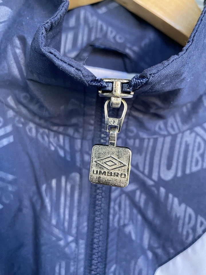 VTG 90s Umbro Big Logo Mens Full Zip Lined Blue Windbreaker Jacket - Medium AOP - Image 4 of 4