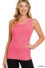 Zenana Washed Ribbed Scoop Neck Tank Top - Small
