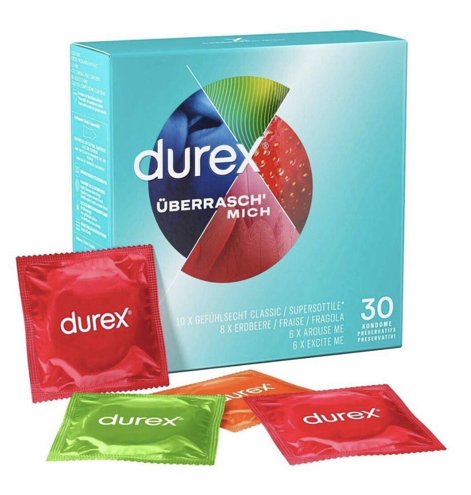 Durex Überrasch‘ Mich Kondome  – Mixpack – Großpackung (30 Stück)