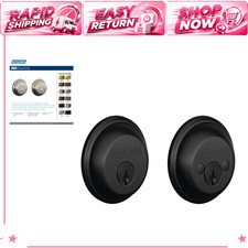 Keyed Deadbolt Lock, Double-Sided Security, Matte Black Finish, Home Door Hardwa