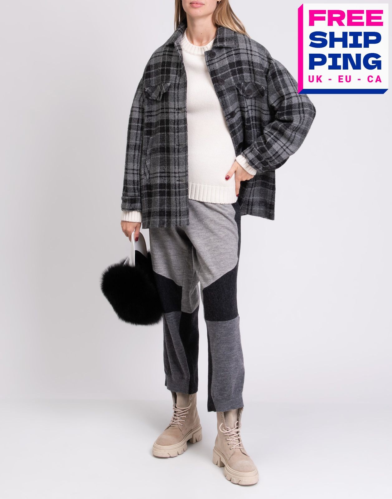 RRP €369 CARLA G. Tweed Jacket IT44 UK12 US8 L Wool Blend Tartan Made in Italy