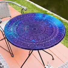 Round Tablecloth Fitted Elastic Table Cover M 45-56" , Blue Purple