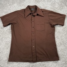 Vintage JCPenney Shirt Mens Large Brown Tapered Button Up Short Sleeve 70s Disco