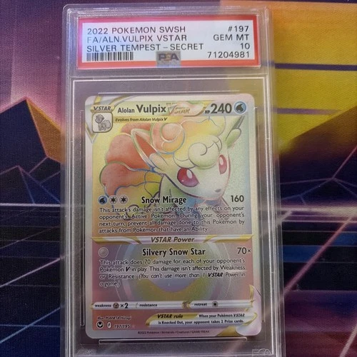 Pokemon TCG Alolan Vulpix VSTAR 197/195 Silver Tempest Secret Rare EN PSA 10