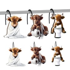 12 Pcs Cow Shower Curtain Hooks Bathroom,Highland Cow