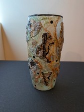Unique ooak UK hand decorated glass vase, green tint, 15.5cm. approx.