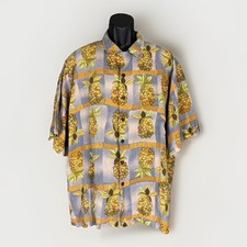 Reyn Spooner Regency Textured Linen Hawaiian Shirt Mens XL Pineapple Aloha Camp