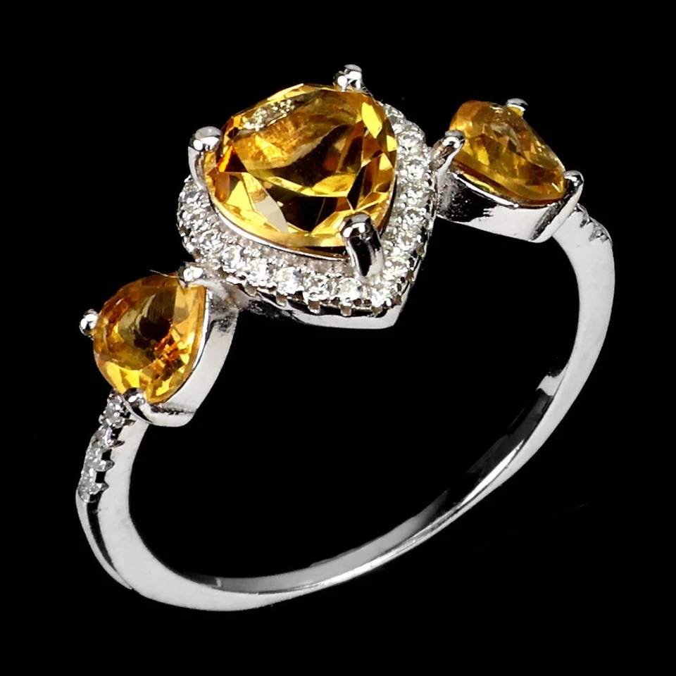 Anello in argento sterling 925 cuore giallo citrino 7 mm misura gioiello gemma - Immagine 2 di 4