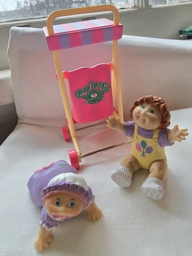 Lot Of 3 Pcs Vintage Cabbage Patch Kids Pvc Figures Stroller Toys 1980s Dolls