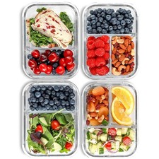 Glass Meal Prep Containers, 2 & 3 Compartments - Portion Control, Lunch Conta...