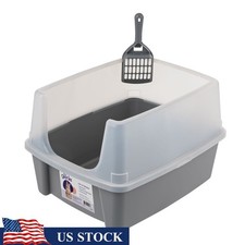 Open Top Kitty Litter Tray Easy Access High Walls Multi-Cat Scoop Included New