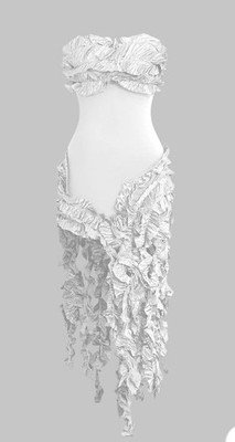 MICAS Ruffled Fringe Strapless Midi Dress SIZE S NWT