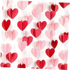 Red Pink Party-Decorations 3D-Heart Garland - 40ft Galentines Pink Heart