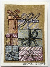 ACEO Original Christmas Gifts for Everyone art card Mixed Media Signed by Artist