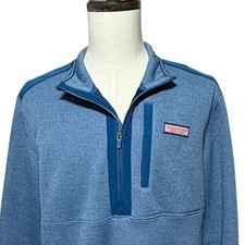 Vineyard Vines Mountain Sweater Men XL Blue Fleece 1/4 Zip Sweatshirt Zip Pocket