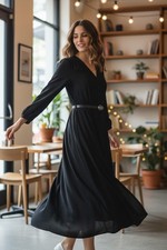 Michael Kors Black "Kate" Midi Dress Sheer Sleeves Size Medium New with Tags