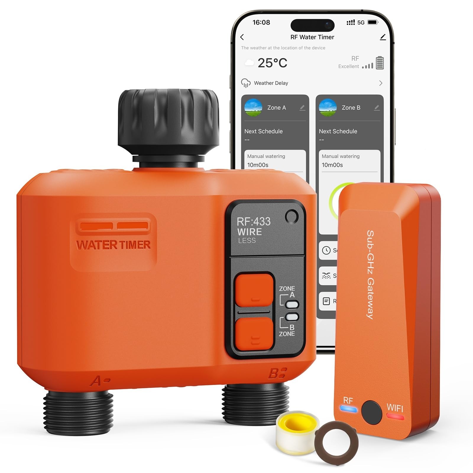 Smart WiFi Water Timer for Garden Hose – 2-Zone Control with 984 ft Range