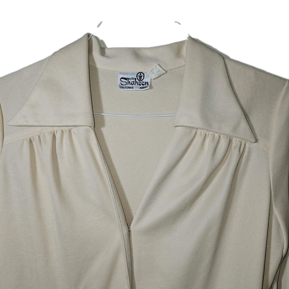 Maxi Vestido ALFRED SHAHEEN Años 60 70 Largo Vintage Talla 14 Beige Marrón Floral Foto 3 de 4