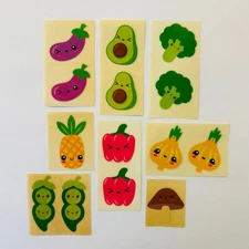 Vintage 1980s Scented Stickers Stick N Sniff PINEAPPLE | PEAS IN A POD| EGGPLANT