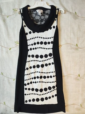 Joseph Ribkoff Polka Dot Kleid Gr.12 Schwarz Weiß Struktureinsatz Ärmellos Ma... - Bild 1 von 4