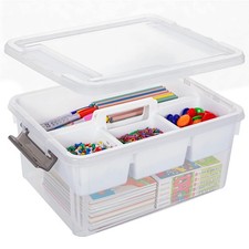 Citylife 17 QT Clear Craft Organizers and Storage Box with Handled Tray