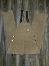 Carhartt Bib Overalls Mens 36x33 True Brown Duck Canvas Quilt Lined Workwear