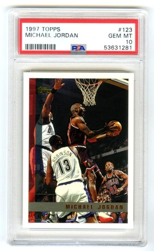 MICHAEL JORDAN~1997 TOPPS PSA-10 GEM-MT HOT GRADED NBA CARD #123 (NEW CASE)