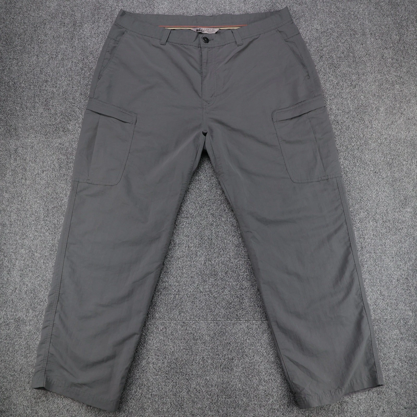 REI Mens 40x30 (38x29) Gray Nylon Cargo Hiking Pants Straight Leg Lightweight