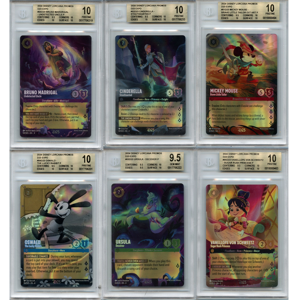 BGS 10 Pristine ** Complete Set of Six 2024 D23 Disney Lorcana