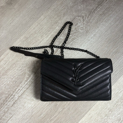 Saint Laurent Black Chevron Quilted Envelope Shoulder Bag Chain Strap Small