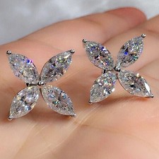 3Ct Marquise Cut Lab Created Diamond Flower Stud Earrings 14K White Gold Finish