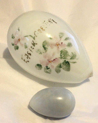2 - Vintage Decorative Hand Blown Painted / Solid  Milk Glass Easter Egg
