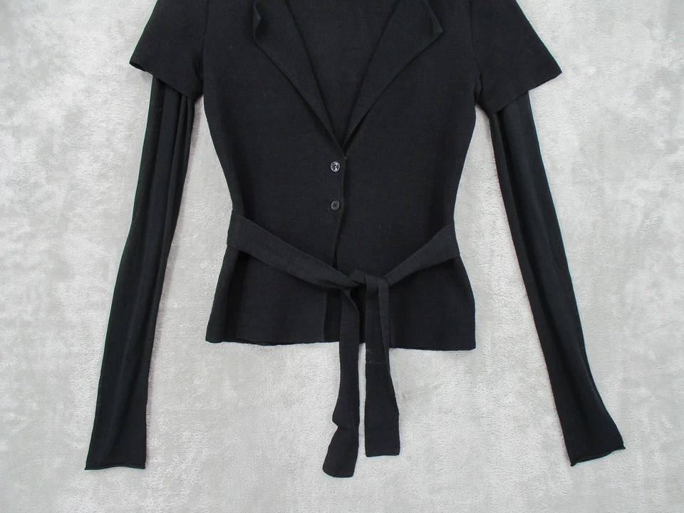 IISLI Sweater Womens 4 Linen Sheer Sleeve Belted Button Lightweight Career Knit - Image 4 of 4