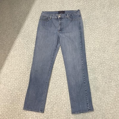 NYDJ Straight Jeans Womens 14P Mid Rise Blue Lift Tuck Stretch Denim Made In USA