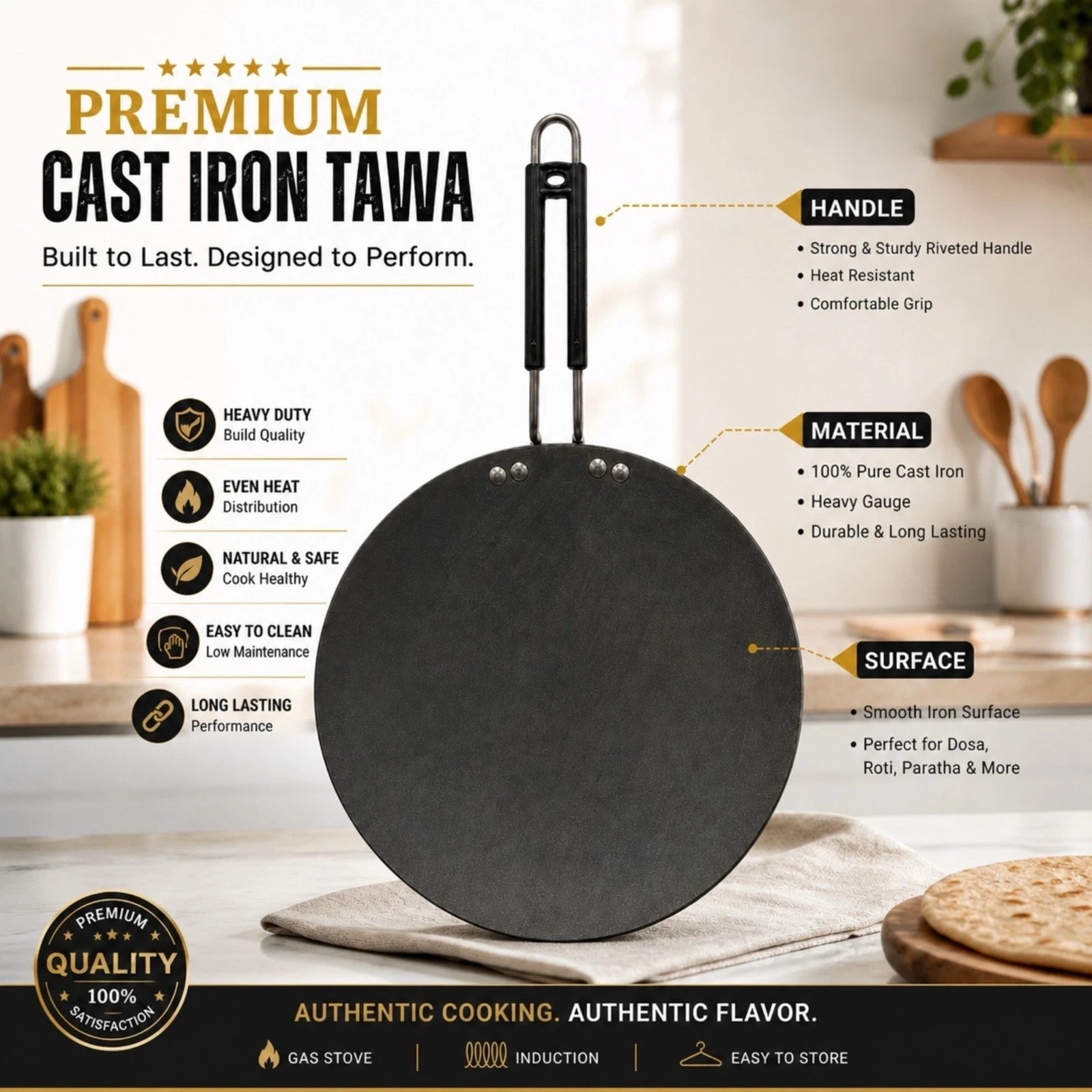 Cast Iron CHAPATI ROTI MAKER TAWA TAVA GRIDDLE PAN HOT PLATE INDIAN 35cm 14 In